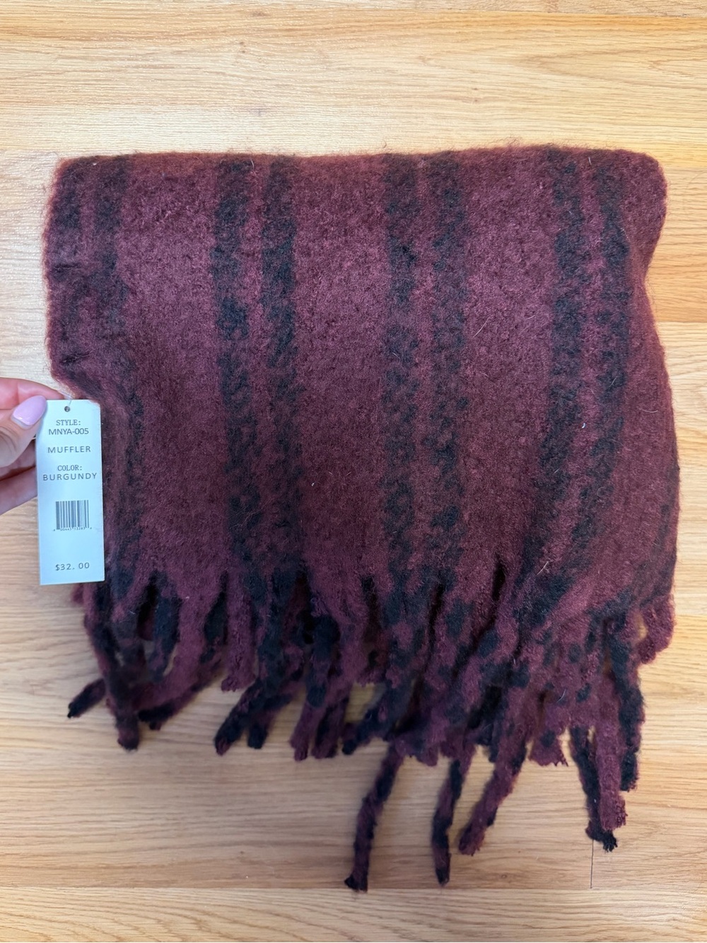 Burgundy Fringe Muffler Scarf